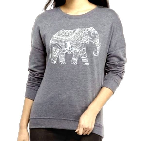 Zoe+ Liv ELEPHANT Gray Blue Sweatshirt Pullover Lightweight Fleece XL - Picture 1 of 10